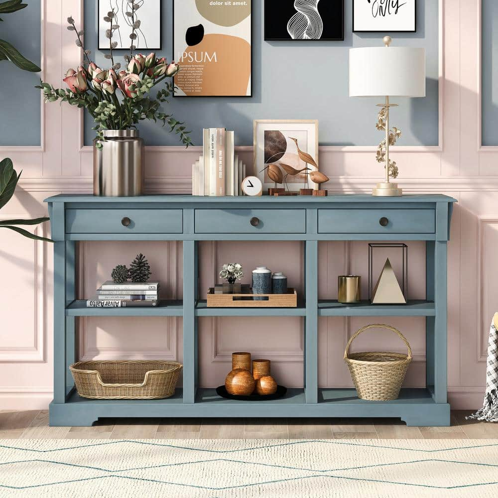 teal blue console table