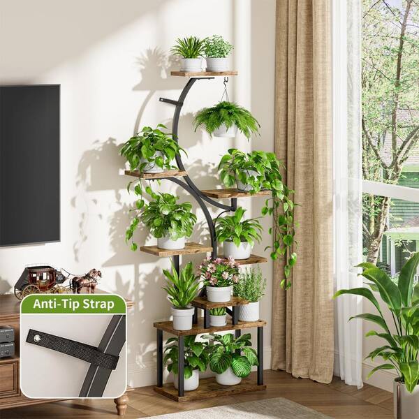 a_stand_www アシモクラフツ コラボランタンスタンド ウォールナット 8-Tier Brown S-Shaped Corner Plant Stand with Full Spectrum Grow