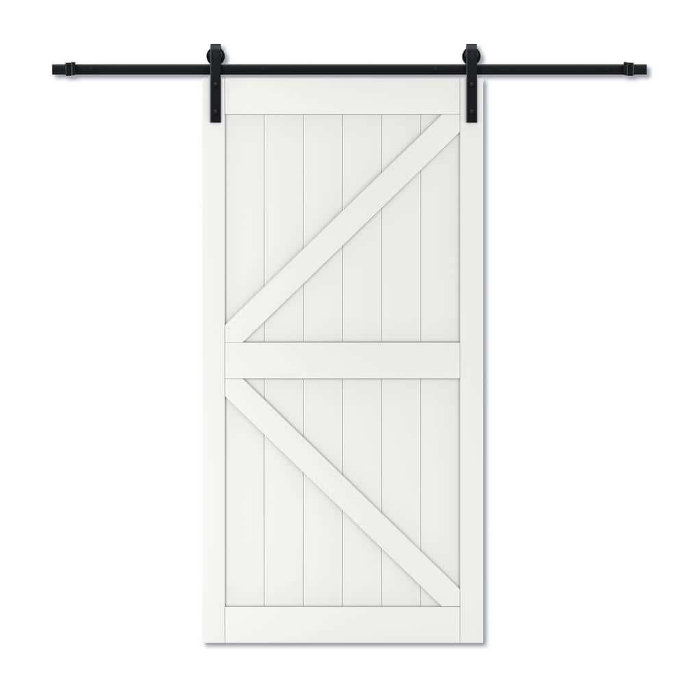 ARK DESIGN 42 in. x 84 in. White K Design Primed MDF Interior Barn Door ...