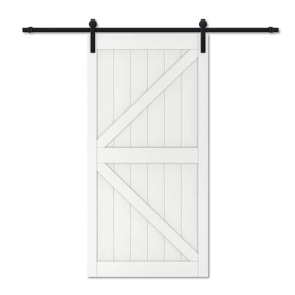 ARK DESIGN 42 in. x 84 in. White K Design Primed MDF Interior Barn Door Slab with Hardware Kit