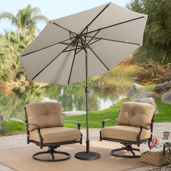 9 ft. Outdoor Umbrella Market Patio Umbrella in Grey with Push Button Tilt and Crank