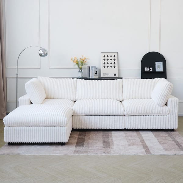 78.7 in. Square Arm Plush Velvet Modular 4-Piece Loveseat Love Sofa Cloud Couch Sectional Sofa with Ottoman in Beige