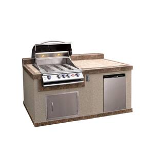 4-Burner Propane Gas Grill Island with Refrigerator in Stainless Steel