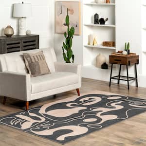 Carole Abstract Machine Washable Beige 5 ft. x 8 ft. Area Rug