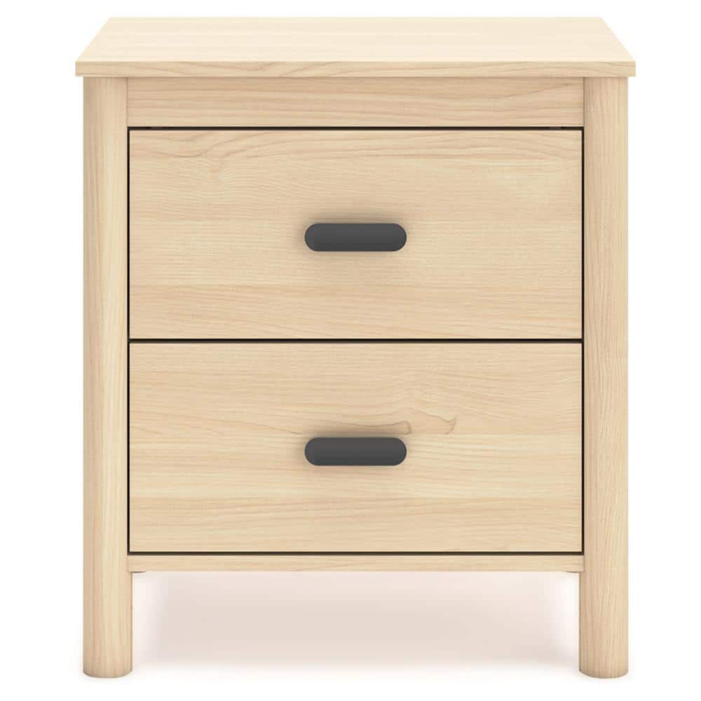 Beige Transitional 2-Drawer Nightstand with Metallic Knobs