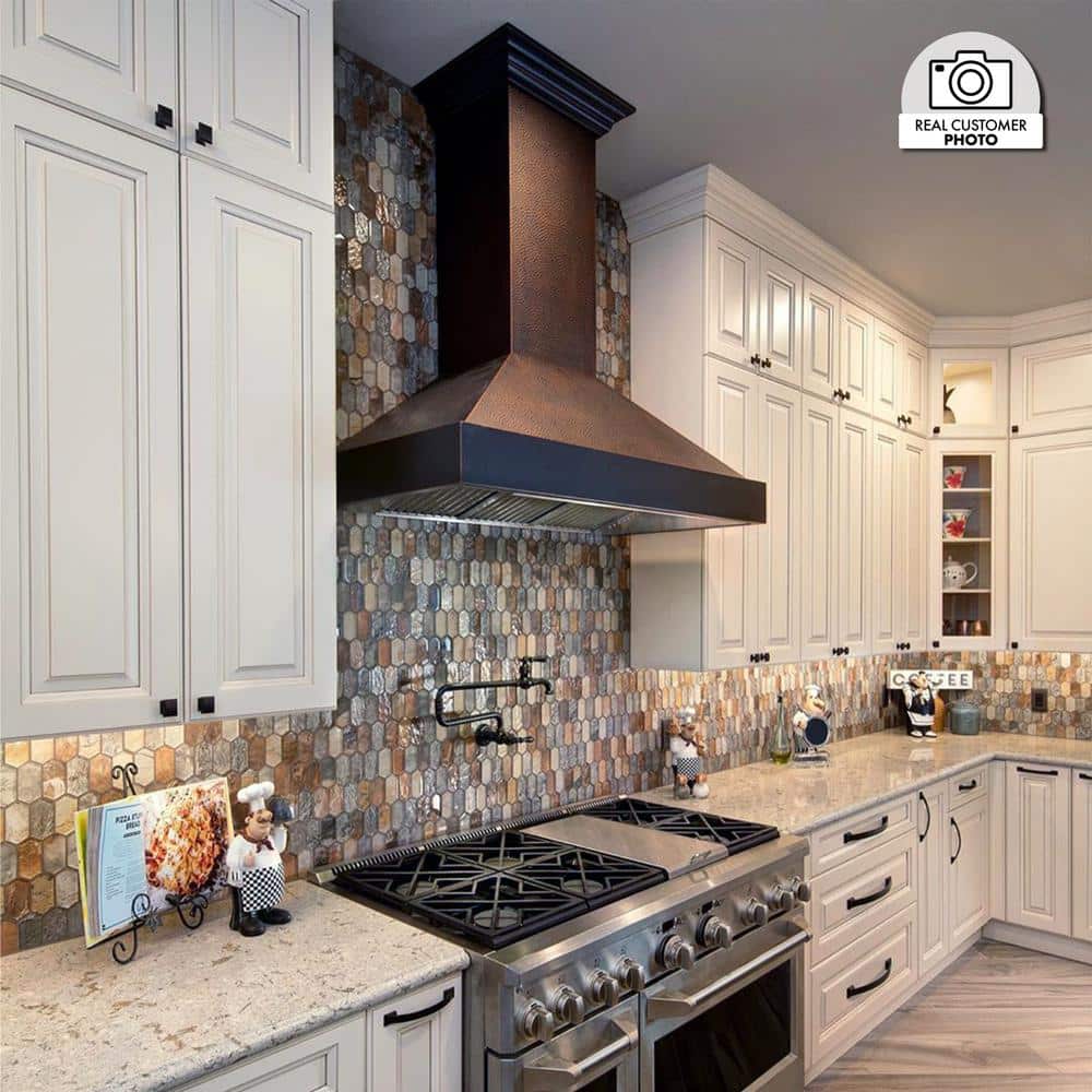 Hand-Hammered Copper 30" Convertible Wall Mount Range Hood