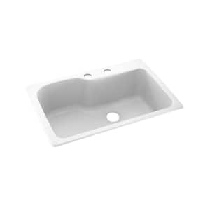 Dual-Mount Solid Surface 33 in. x 22 in. 2-Hole Single Bowl Kitchen Sink in White