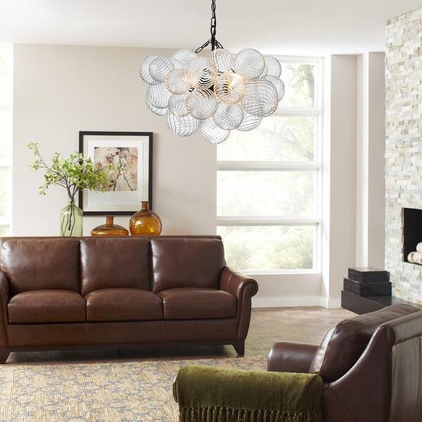 HUOKU Neuvy 3-Light 23.6 in. W Black Chandelier with Swirled-Glass
