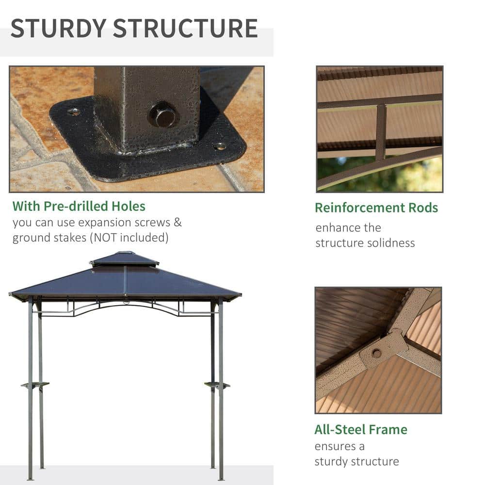 Outsunny 8' x 5' Brown Barbecue Grill Gazebo Tent with Side Shelves