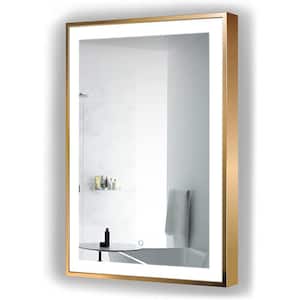 24 in. W x 40 in. H Rectangular Aluminum Framed LED Light with 3 Color and Anti-Fog Wall Bathroom Vanity Mirror in Gold