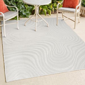 Maribo High-Low Abstract Groovy Striped Cream/Ivory 4 ft. x 6 ft. Indoor/Outdoor Area Rug