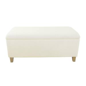 Cream Sherpa Storage Bench with Wood Legs 18 in. Height x 42 in. Width x 18 in. Depth