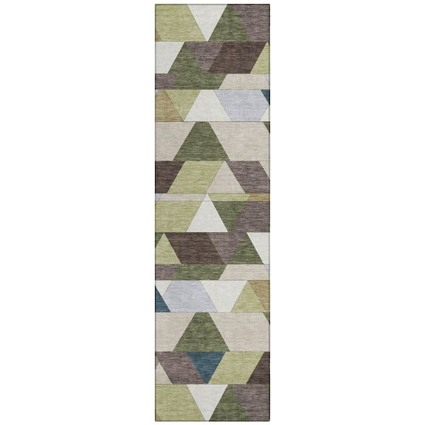 Chantille Machine Washable Indoor/Outdoor Abstract ACN2526 Olive 2 ft. x 7 ft. Runner Rug