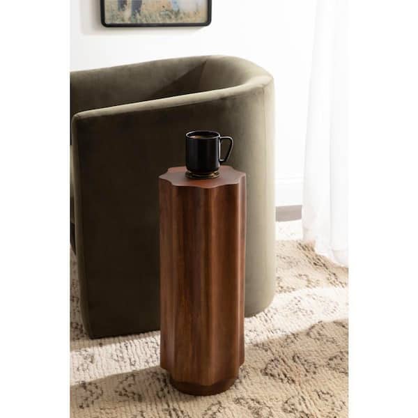 Pandey 9 in. Walnut Brown Round Scalloped Wood End Table