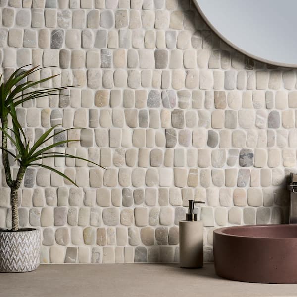 Countryside Pathway Pram Gray 6 in. x 0.47 in. Natural Stone Mosaic Wall Tile Sample