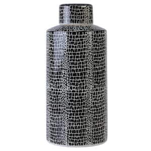 Crackle Ceramic Canister, Store Small Household Items or Display Faux Florals, Black and White