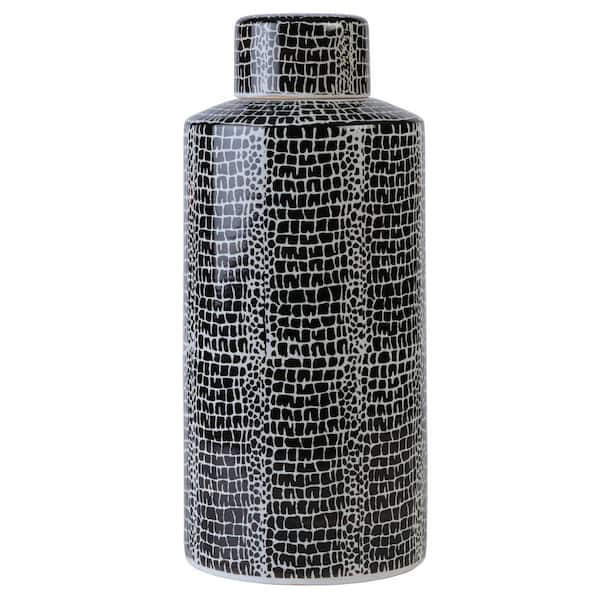 Mikasa Crackle Ceramic Canister, Store Small Household Items or Display Faux Florals, Black and White