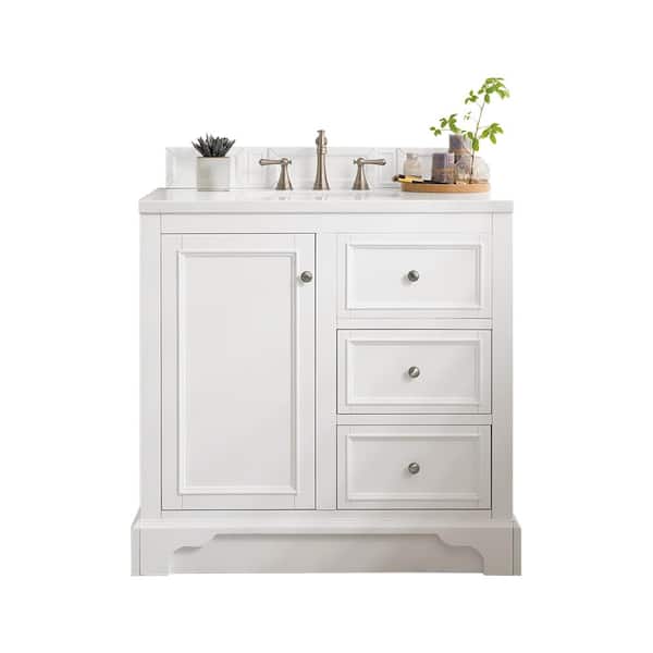 James Martin Vanities De Soto 37.3 in. W x 23.5 in.D x 36.3 in. H Single Vanity in Bright White with Quartz Top in Eternal Jasmine Pearl
