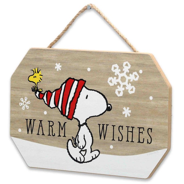 Peanuts 6 in. Tan Snoopy and Woodstock Warm Wishes Winter Hanging Wood Wall  Decor 90219354 - The Home Depot