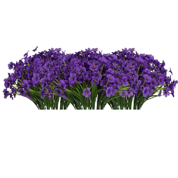 21 Bundles Purple Artificial Outdoor UV Resistant No Fade Flowers Faux Greenery Shrubs Garden Porch Decor Crysanthemum