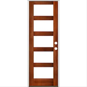 36 in. x 96 in. Modern Hemlock Left-Hand/Inswing 5-Lite Clear Glass Red Chestnut Stain Wood Prehung Front Door