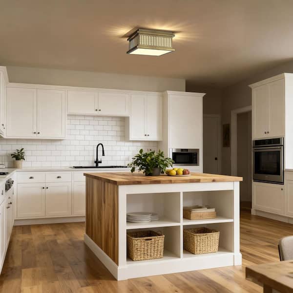 13 in. 4-Light Gold Square Flush Mount Ceiling Light, Modern LED Fixture for Living Room, Bedroom, Hallway