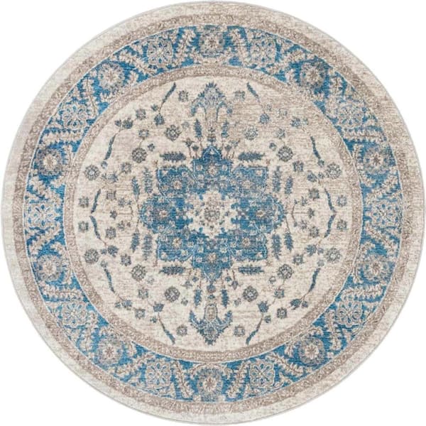 Unique Loom Salzburg Altstadt Ivory 5' 0 x 5' 0 Round Rug