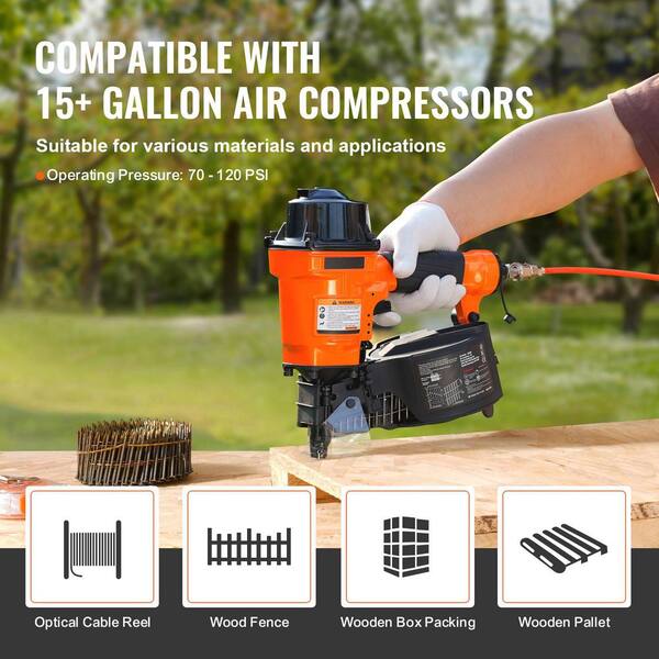 Coil Siding Nailer MCN55, 1 in. to 2-1/4 in. 15° Pneumatic Siding Nail Gun, 70-120 PSI Air Coil Nailer for Siding