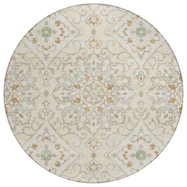 Chantille Machine Washable Indoor/Outdoor Abstract ACN3164 Cream 8 ft. x 8 ft. Round Rug