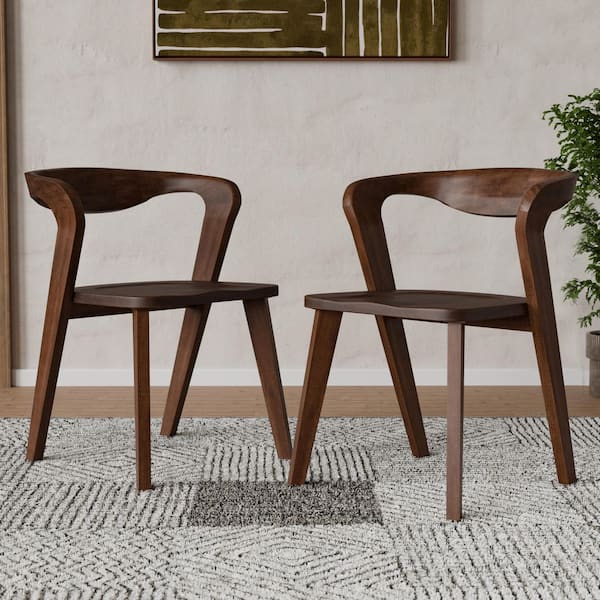 Shelun III Rich Walnut Wood Dining Chairs with Curved Backrest (Set of 2)