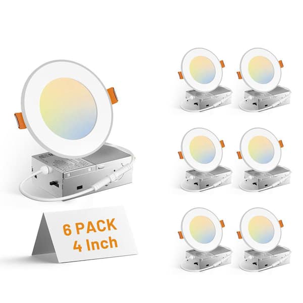 6 in. Adjustable 5CCT 6 Pack Canless LED Ceiling Light with Night Light 1100LM Brightness Dimmable 12W