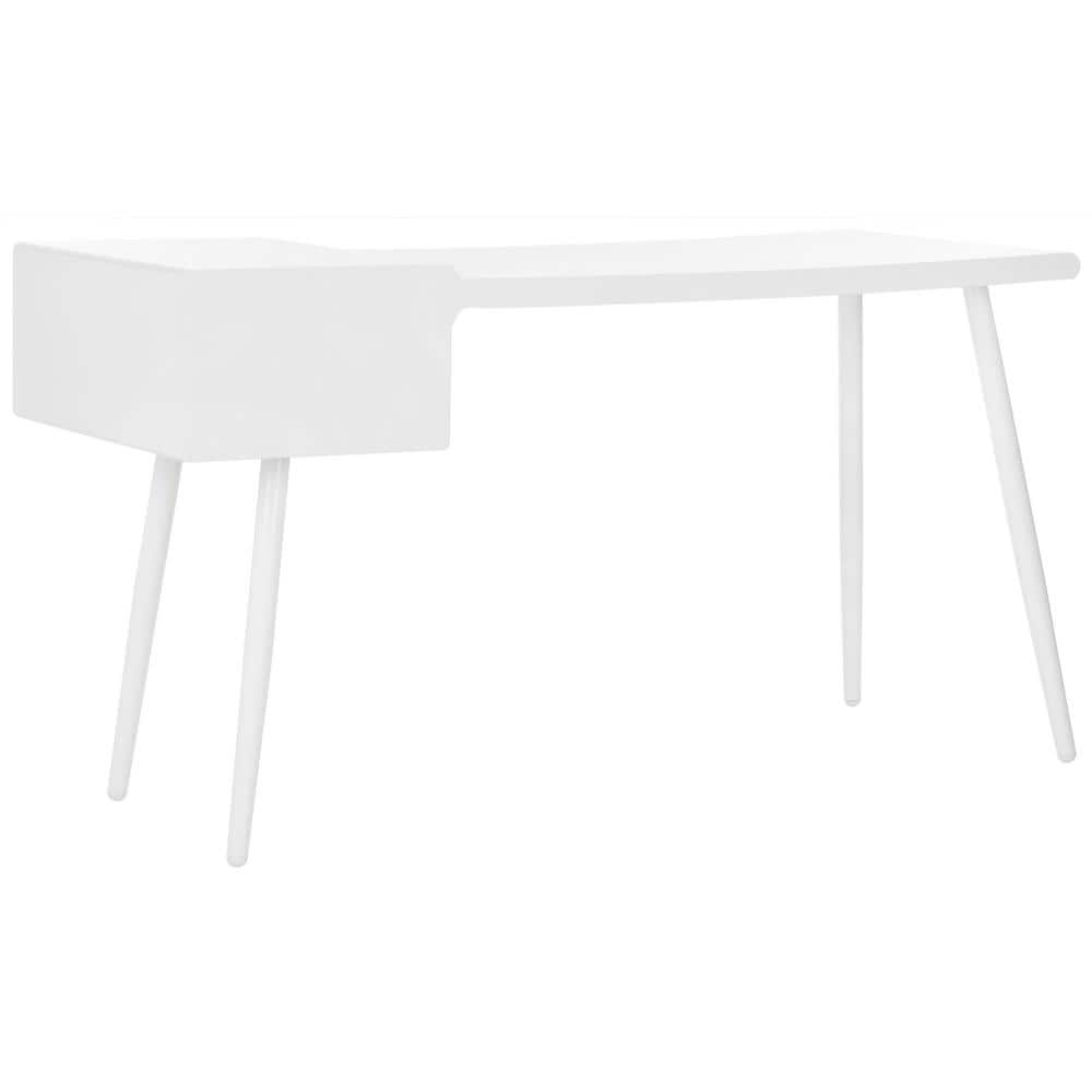 White Wood Mid-Century Modern Writing Desk with Drawers
