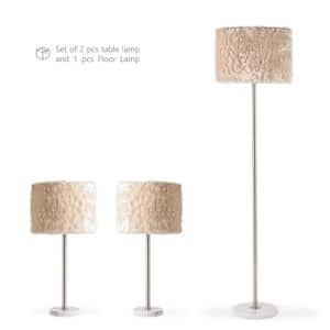 61 in. Sliver No Dimmable Column Table and Floor Lamp Set with Plug-in and No USB Port (Set of 3)