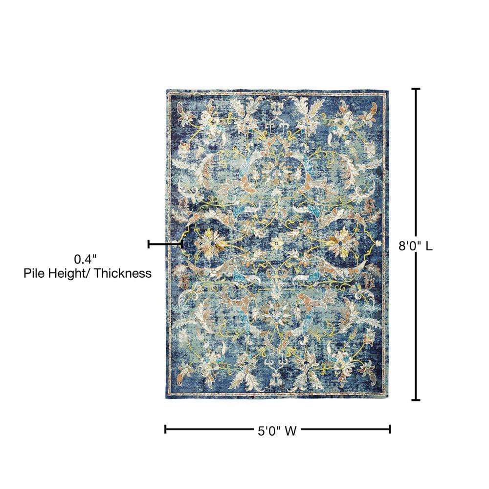 Handmade Tufted Floral Blue Synthetic 5' x 8' Area Rug