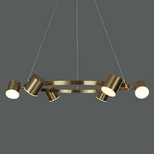 Adjustable 6-Light Integrated LED Brass Gold Modern Chandelier, Farmhouse Pendant Light for Kitchen Island, Living Room