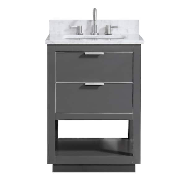Avanity Allie 25 in. W x 22 in. D Bath Vanity in Gray with Silver Trim with Marble Vanity Top in Carrara White with Basin