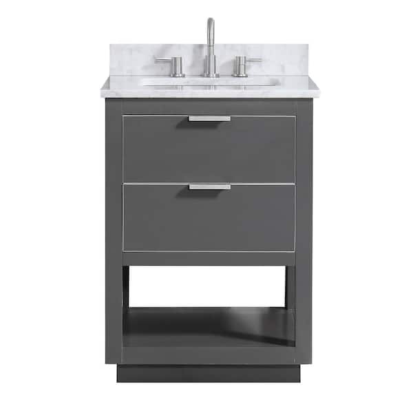 Avanity Allie 25 in. Single Sink Twilight Gray with Silver Trim Bath Vanity with Carrara White Marble Top