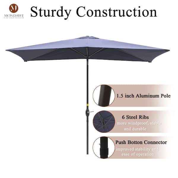 10 ft. Rectangular Aluminum Market Patio Umbrella Outdoor Umbrella in Navy Blue with Crank and Tilt