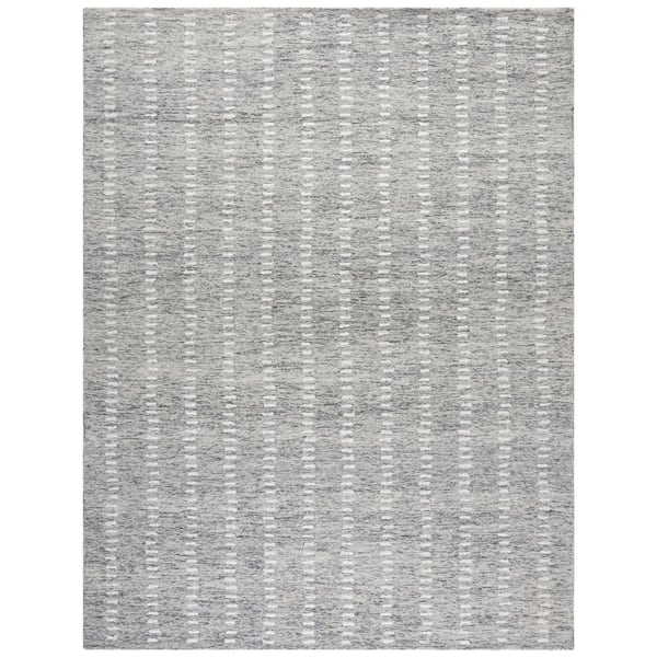 Abstract 9 ft. x 12 ft. Gray/Ivory Striped Stone Area Rug