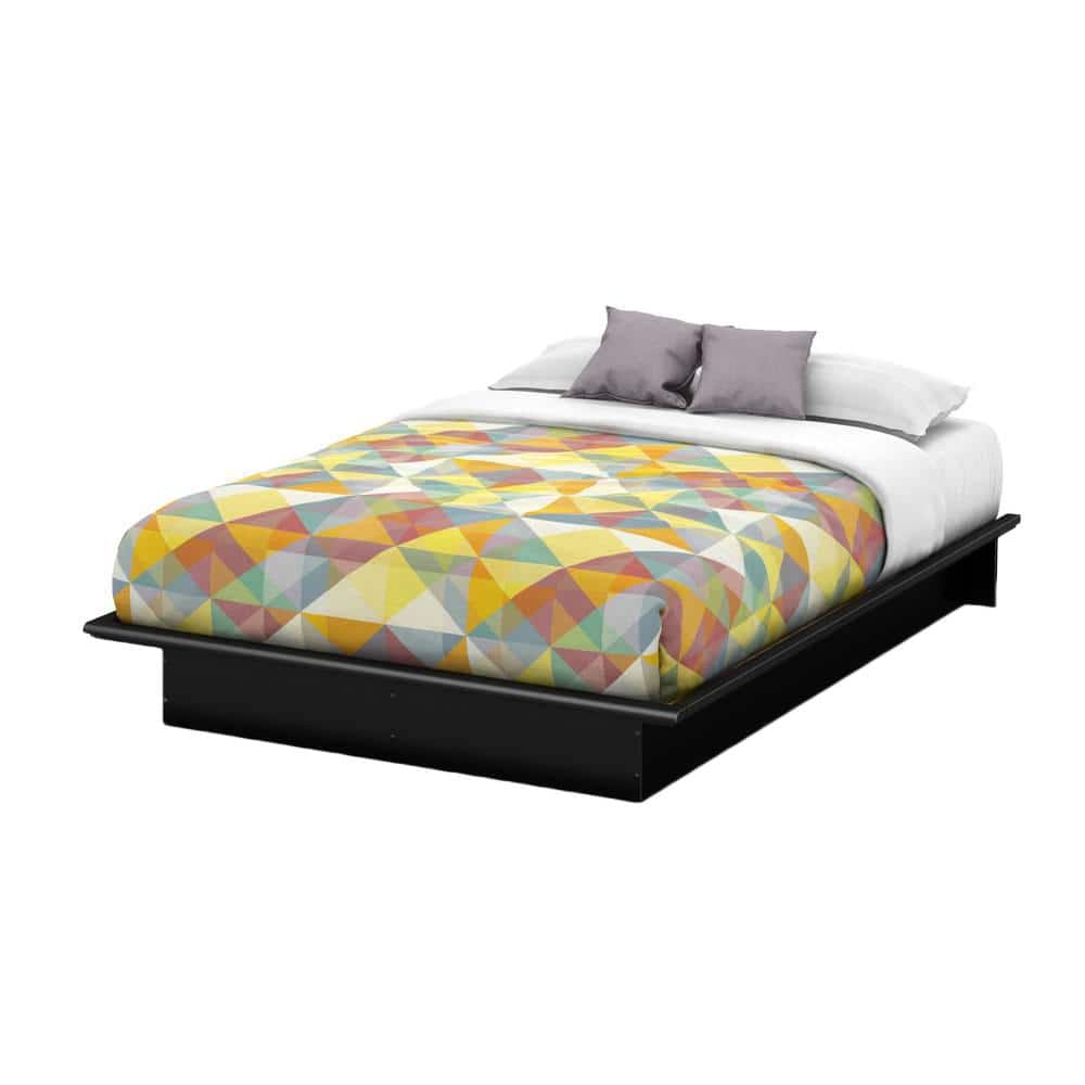 Contemporary Pure Black Full Platform Bed with Discreet Storage
