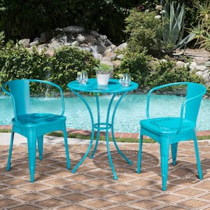 3-Piece Outdoor Metal Bistro Set for Patio Yard, Blue