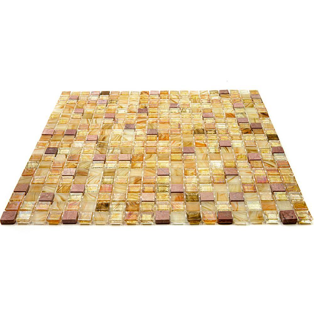 Mingles 11.6" Beige and Pearl Glass Mosaic Tile