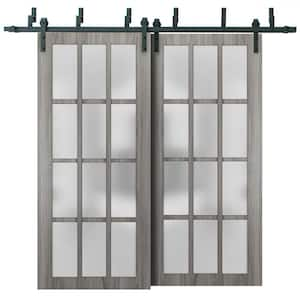 36 in. x 96 in. Full Lite Frosted Glass Gray Solid Wood Sliding Barn Door with Hardware Kit