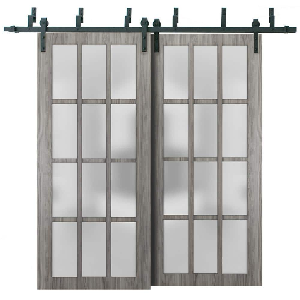 Sartodoors 48 In X 80 In Full Lite Frosted Glass Gray Ash Finished Solid Pine Wood Sliding 3873