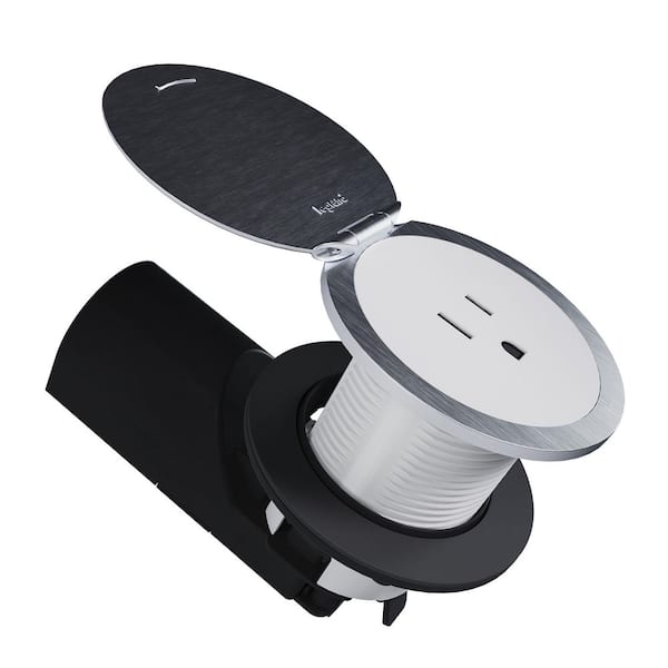 Pass and Seymour 15A Kitchen Countertop Outlet Kit, Matte White with Stainless Steel Lid