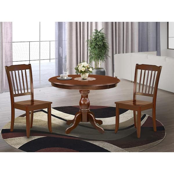 East West Furniture 3-Piece Mahogany Finish Solid Wood Top - Dining Room Set - Seats 4