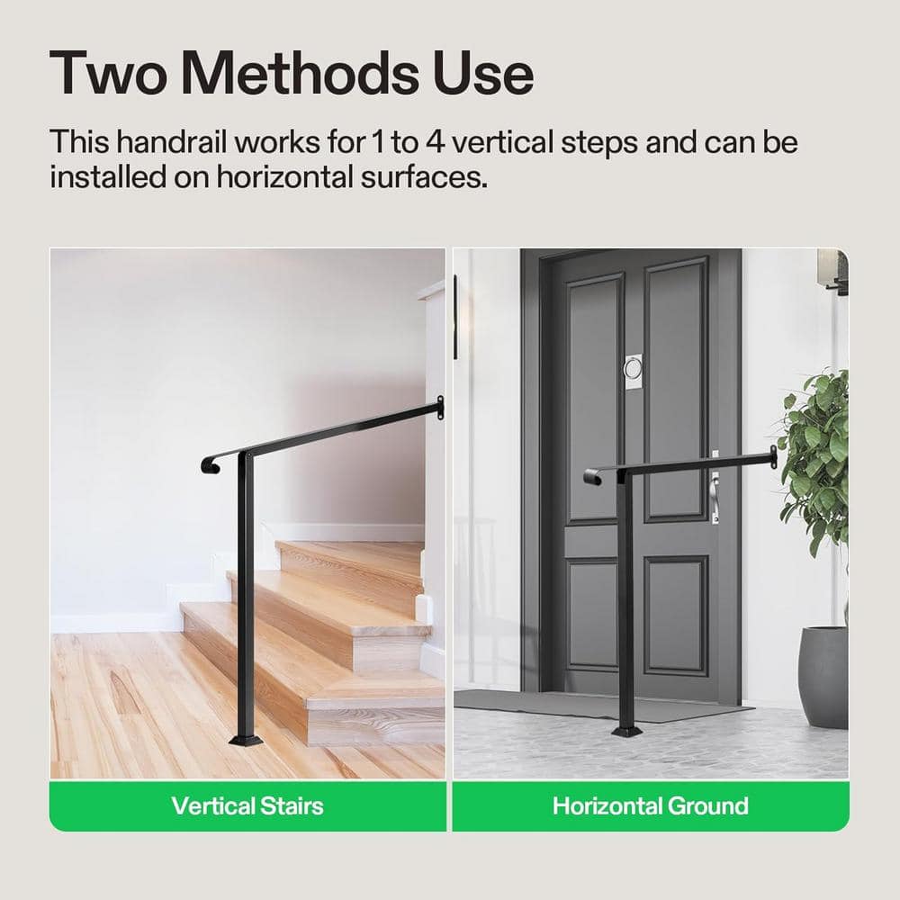 Black Metal Outdoor Handrail for 3-Step Stairs