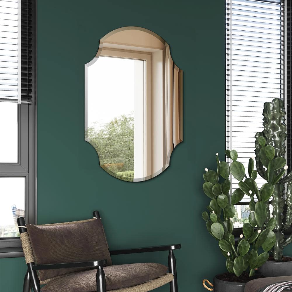 Frameless Beveled Rectangular Black Matte Bathroom Mirror, 28" x 38"