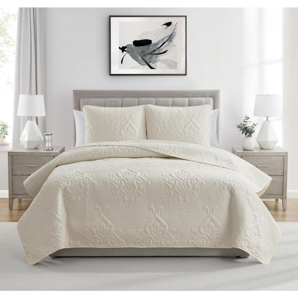 Solomun Pinsonic 3-Piece Ivory Microfiber Full/Queen Quilt Set price history on PriceWatchPro