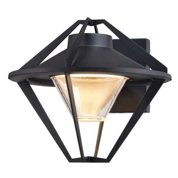 VAXCEL Jackson Black Steel 1-Light Integrated LED Contemporary Outdoor Wall Lantern Clear Glass